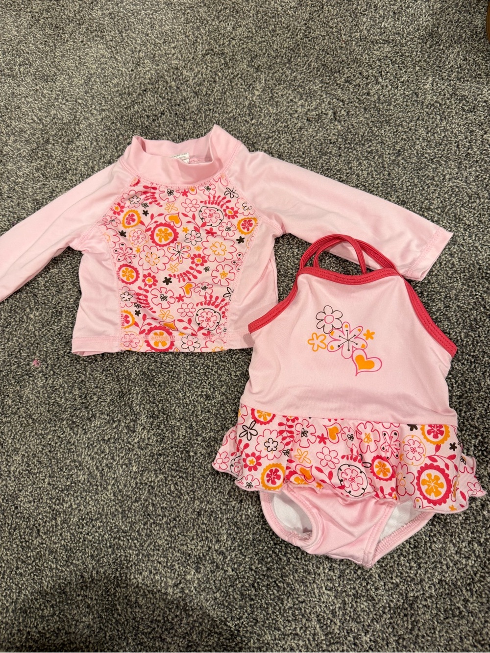 Kids Pink Floral Rash Guard and Swimsuit Set - Brand Unspecified